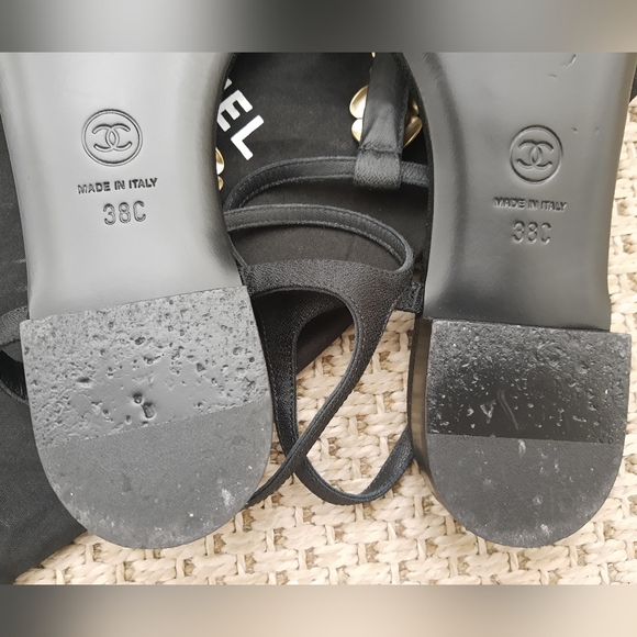 Chanel sandals ,gold tone hardware cc  camelias with pearl centre- Authentic - Picture 9 of 11